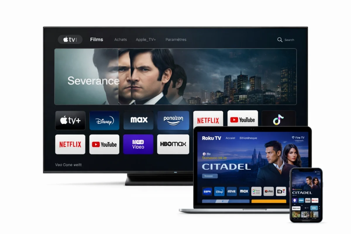 Comparatif de plusieurs interfaces de lecteurs multimédias sur téléviseur, smartphone et ordinateur